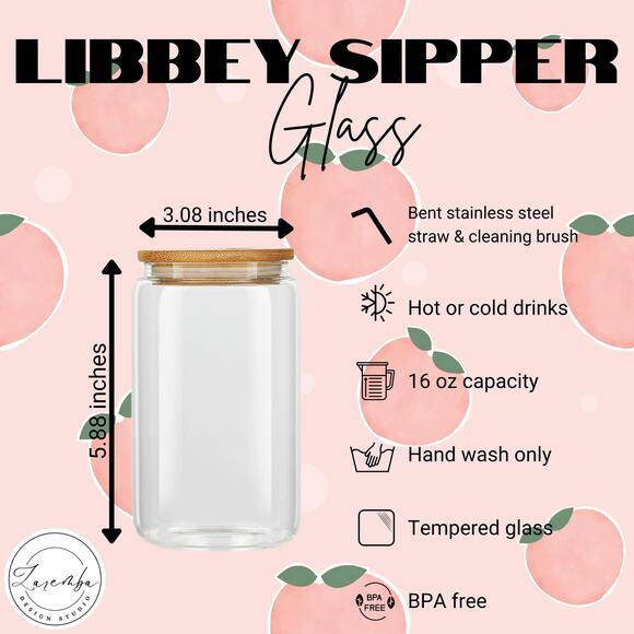 Peach Libbey Sipper Glass, Peach Beer Can Coffee Cup, Summer Fruit Handmade New - Picture 2 of 5